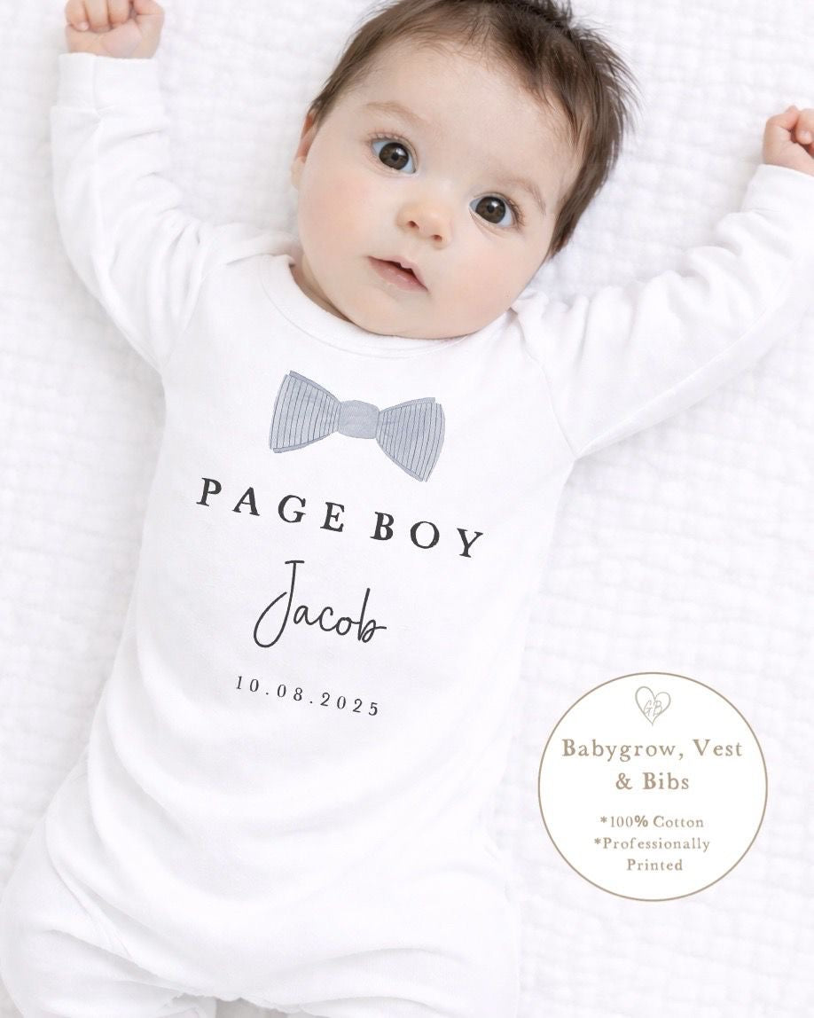 Personalised Page Boy Babygrow / Short Sleeve Vest - Blue Bow tie Design