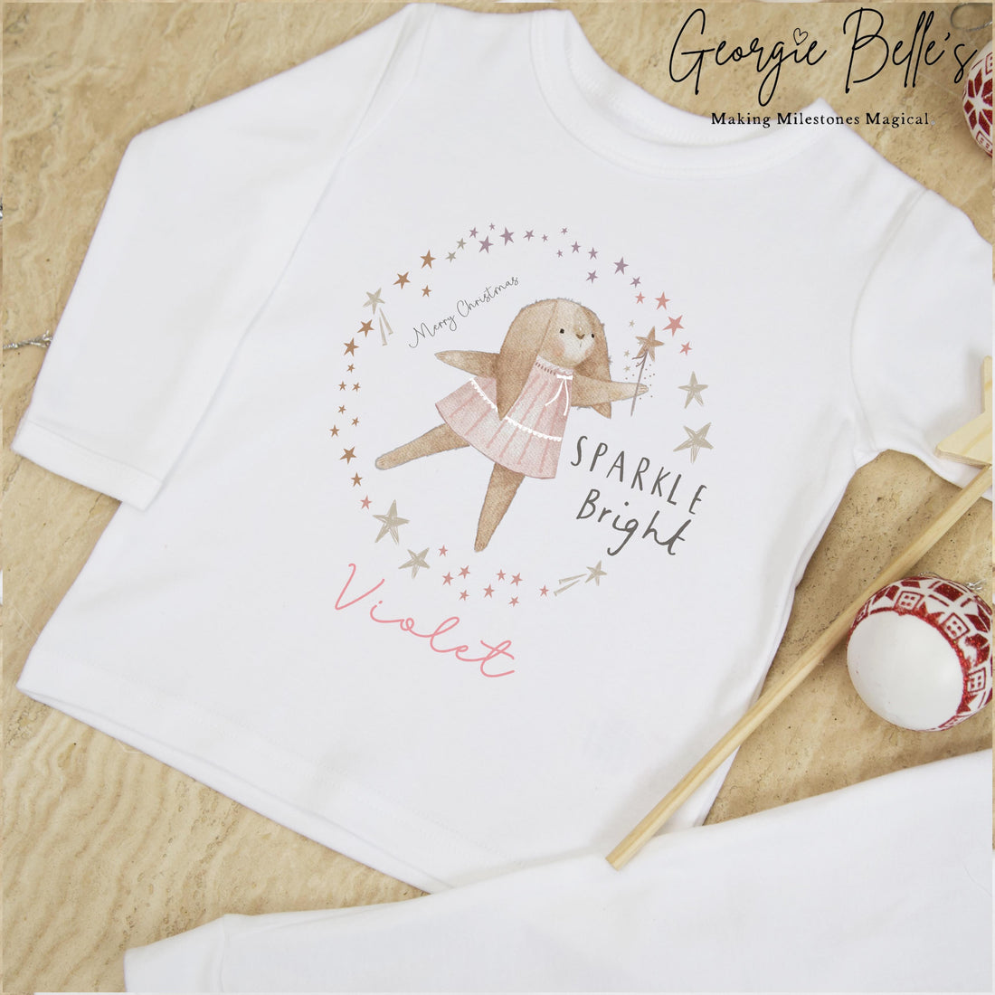Personalised Plain White Christmas Pyjamas - Sparkle Bright Design