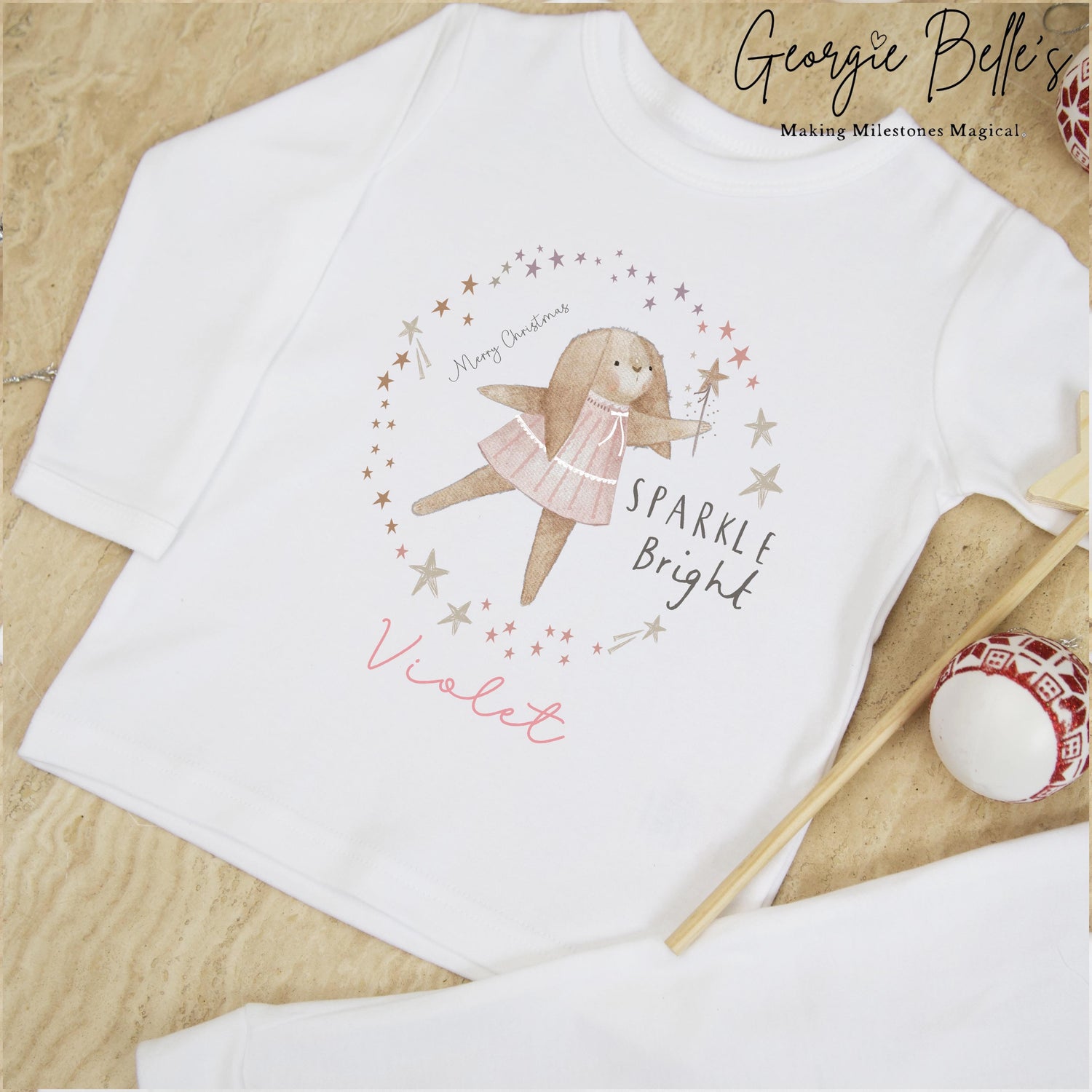 Personalised Plain White Christmas Pyjamas - Sparkle Bright Design