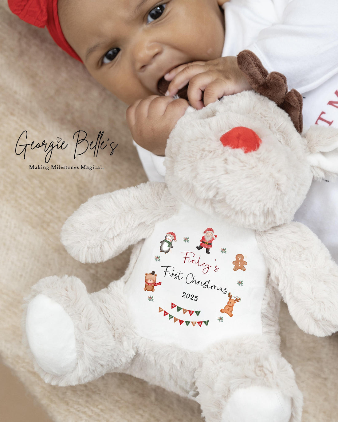 First Christmas Personalised Reindeer - Bunting Wreath Design