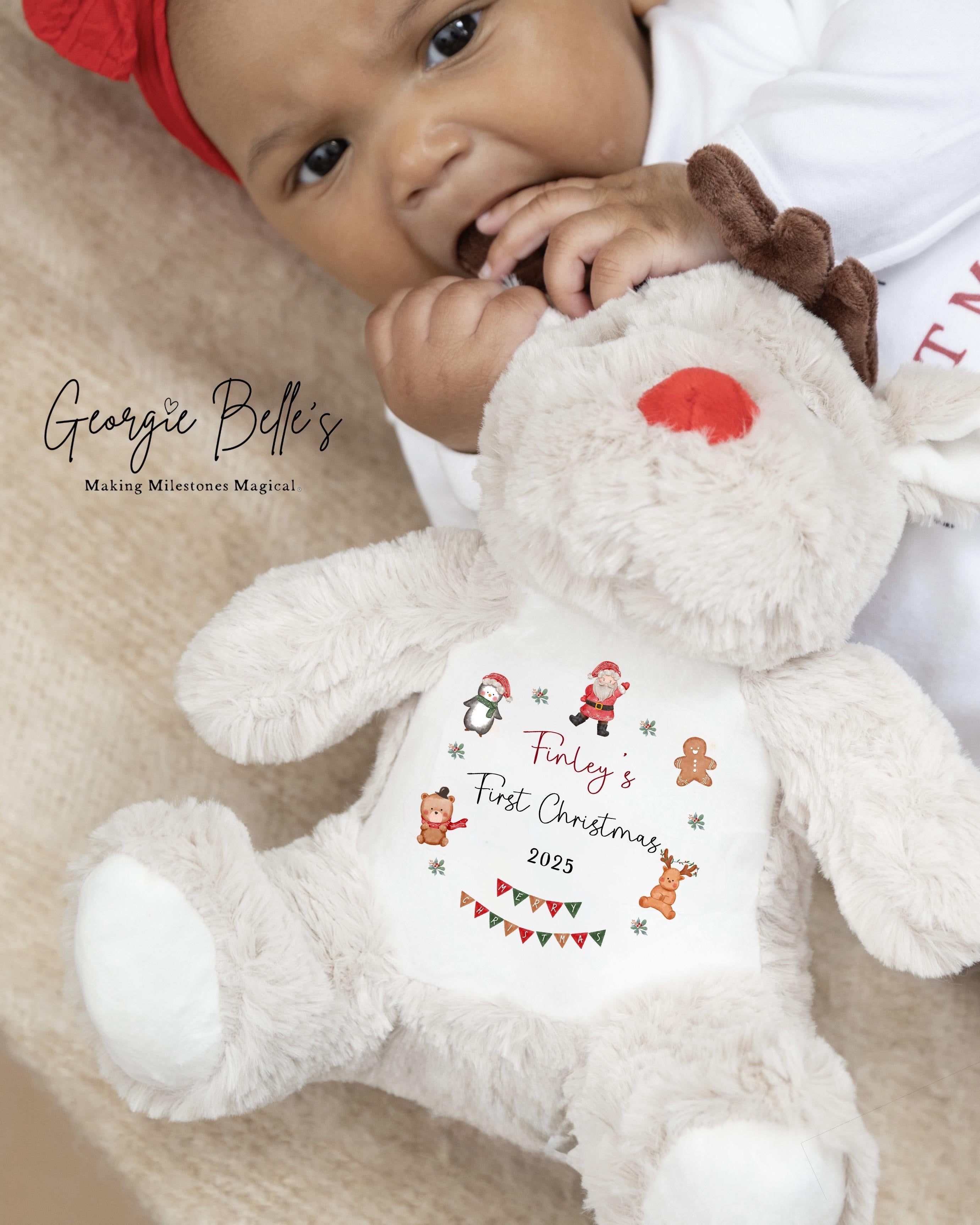 First Christmas Personalised Reindeer - Bunting Wreath Design