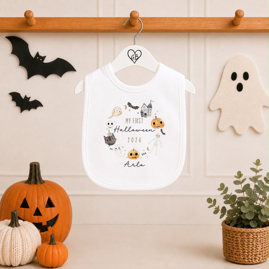 Personalised Halloween Babygrow | My First Halloween Baby Outfit | Classic Wreath Design