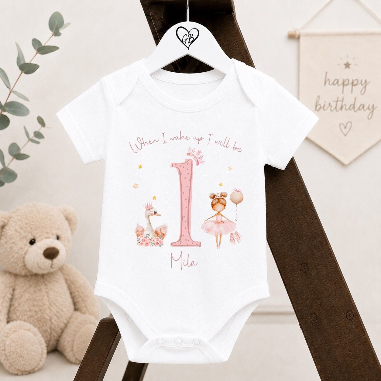 Personalised First Birthday Baby Vest | 1st Birthday Outfit - Ballerina Swan Design