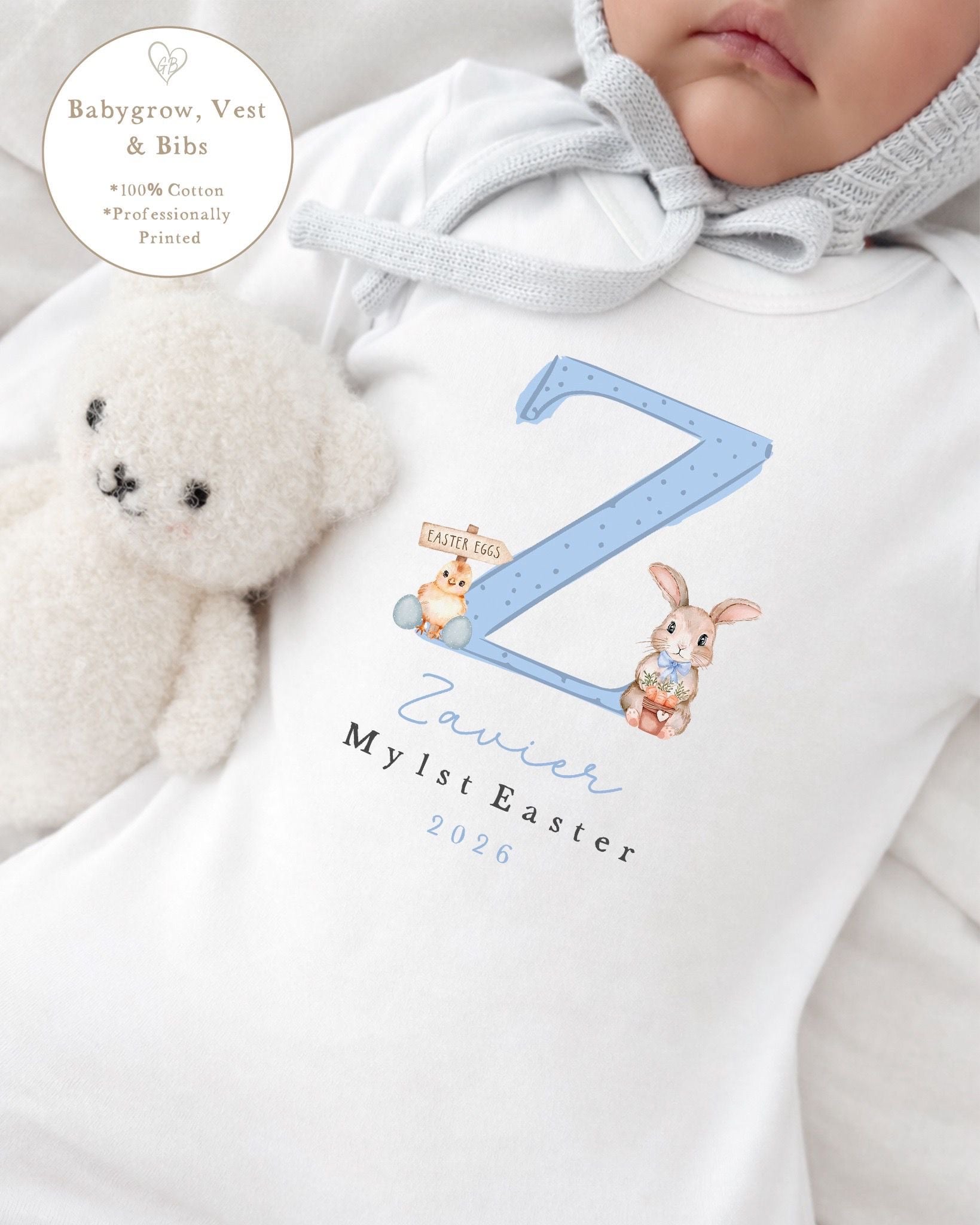 Personalised My First Easter Babygrow / Vest - Blue Initial Design