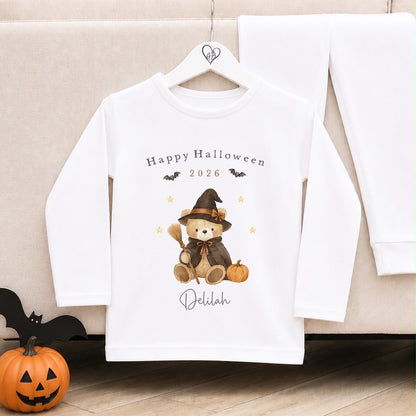 Personalised Halloween Pyjamas | Matching Sibling Halloween Pyjamas | Bear Witch Design