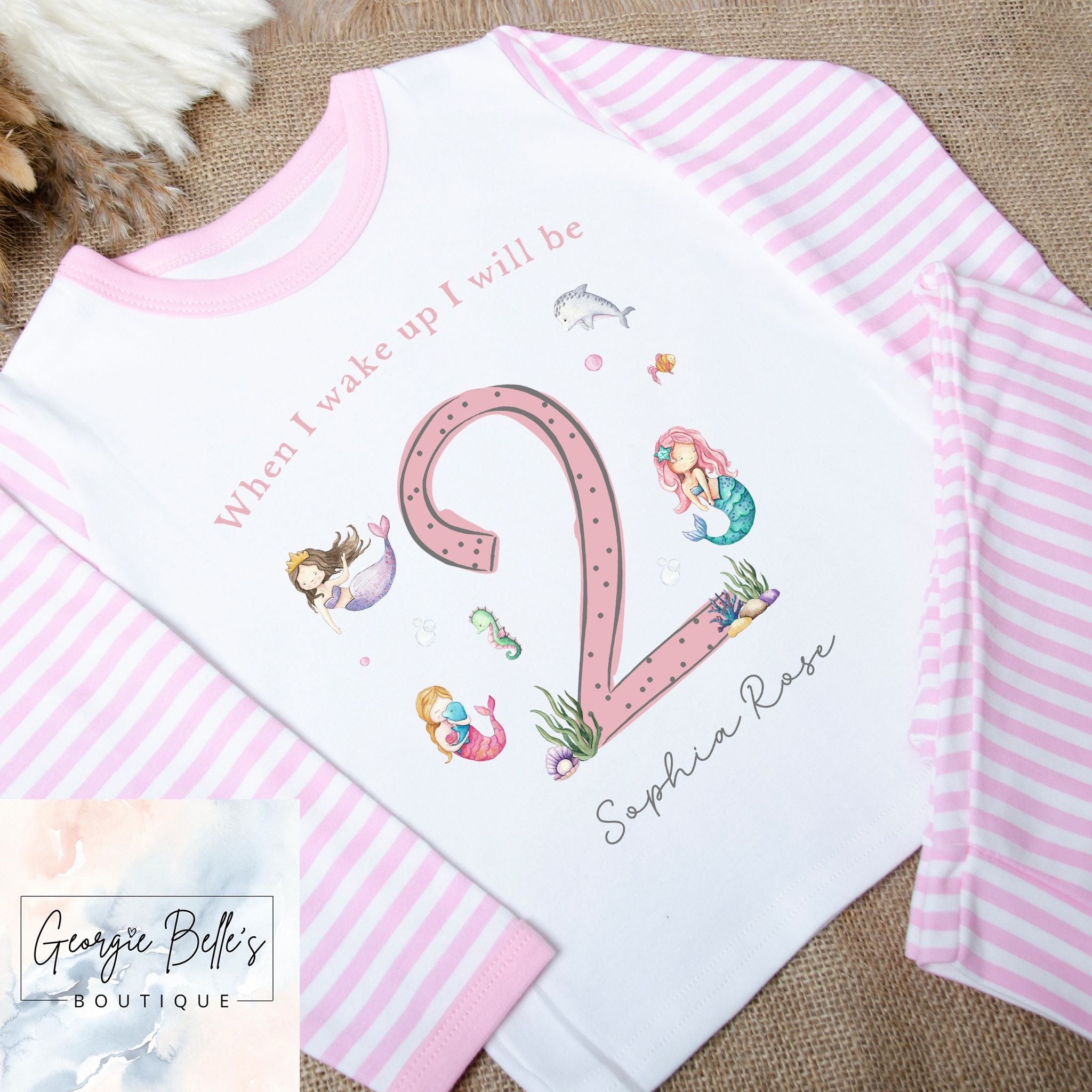 Personalised Birthday Pyjamas - Pink Mermaid Design