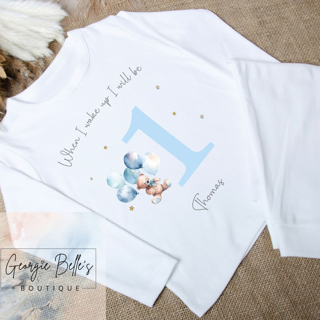 Personalised Birthday Pyjamas - Blue Bear Balloon Design