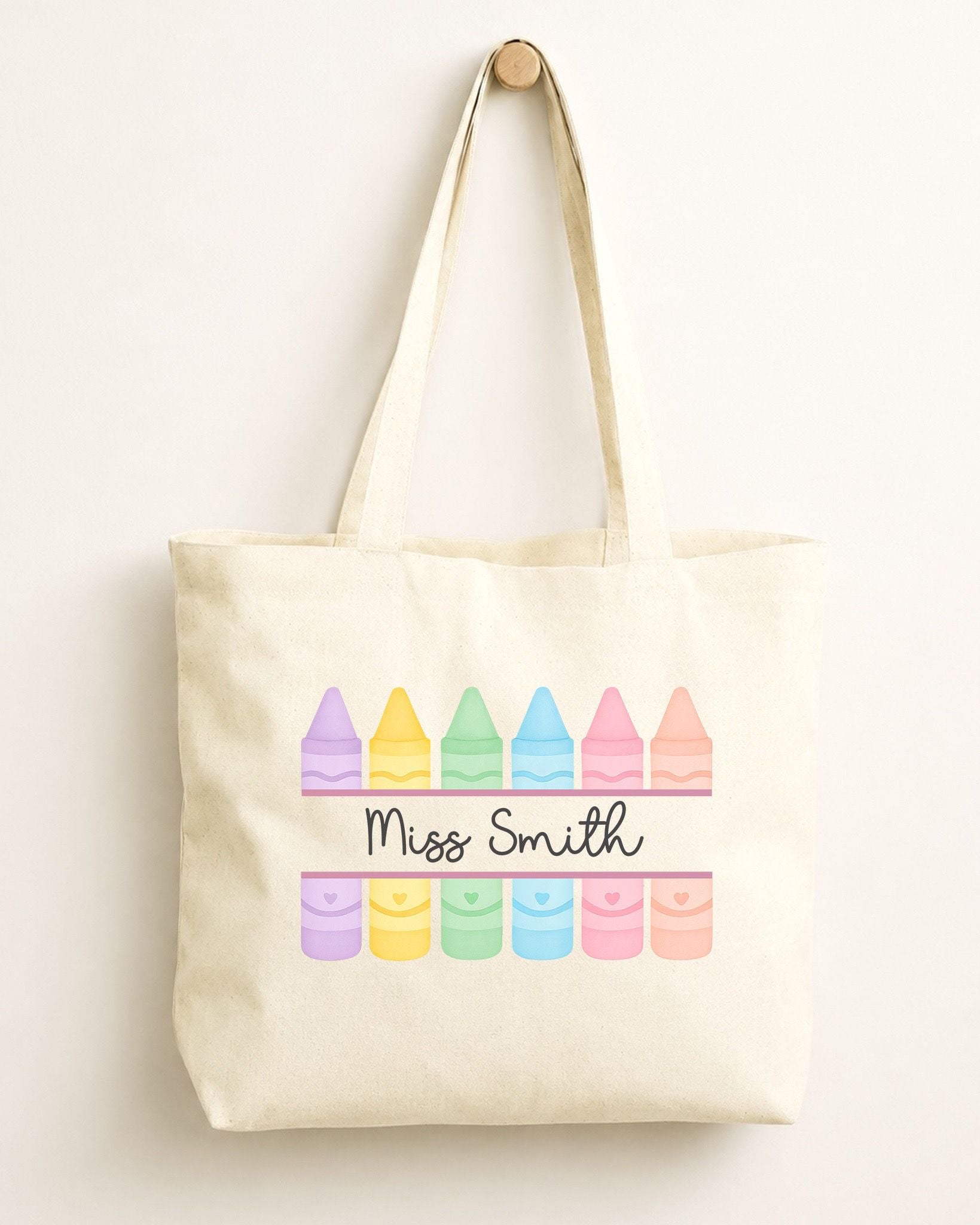 Fiver Friday Personalised Teacher Tote Bag | End of School Year Thank You Gift - Crayon Design