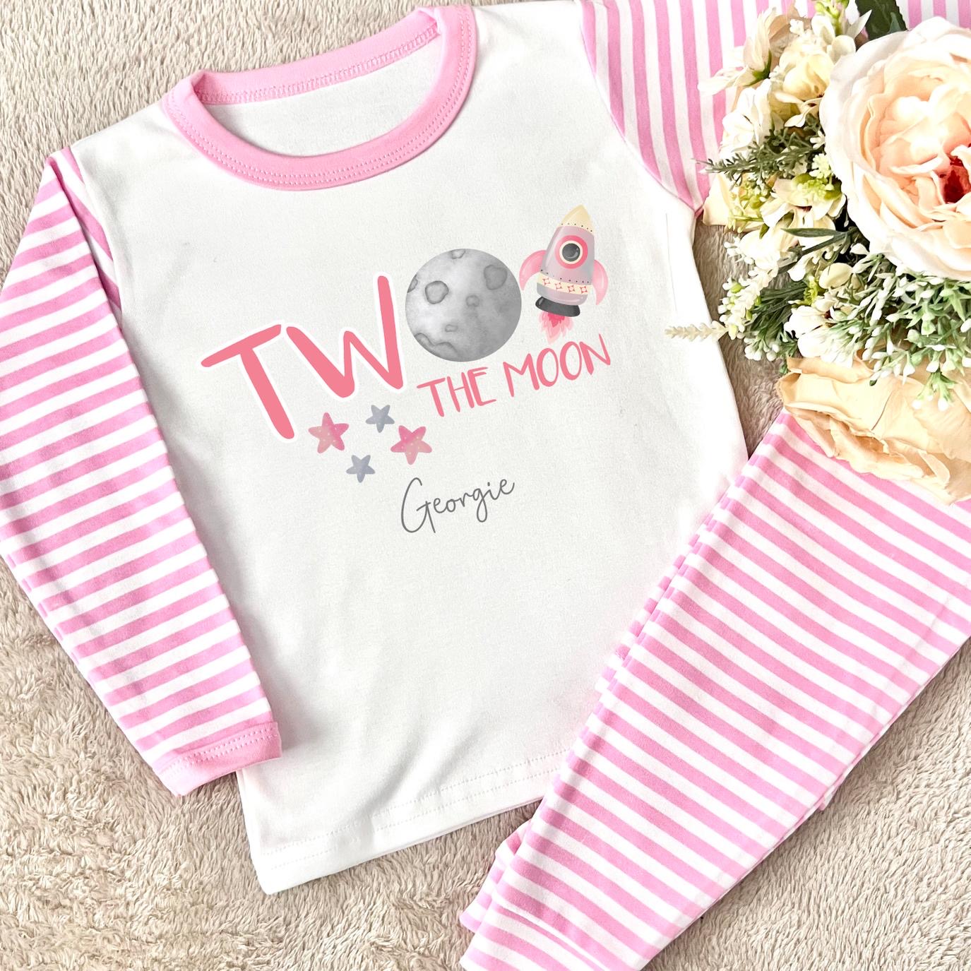 Personalised Birthday Pyjamas - Pink Two The Moon Design