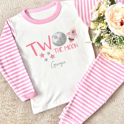 Personalised Birthday Pyjamas - Pink Two The Moon Design