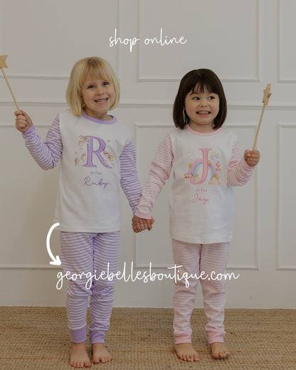 Personalised Boys Gifting Pyjamas Blue Stripe - Safari Initial Design