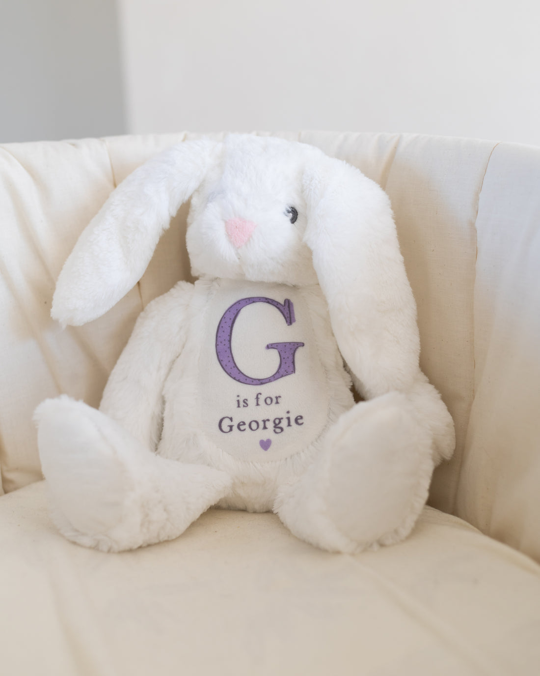 Personalised White Bunny Soft Toy - Initial Design