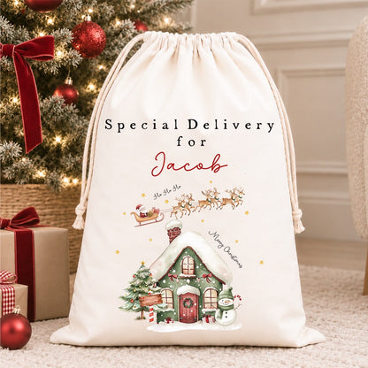Luxury Personalised Premium Cotton Christmas Sack | Personalised Santa Sack | Sleigh Design