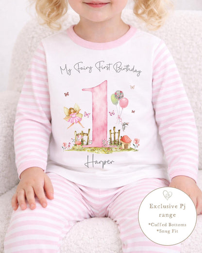 Personalised Pink Stripe Birthday Pyjamas - Fairy First Design