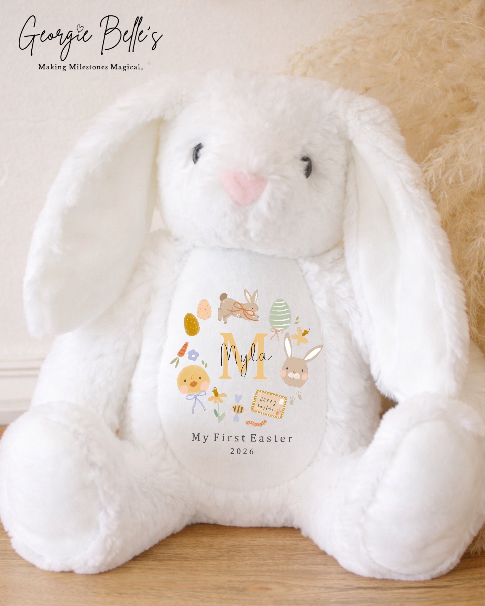 Personalised White Easter Bunny Soft Toy - First Easter Design