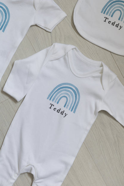 Luxury Personalised Baby Gift Set - Blue Rainbow Design