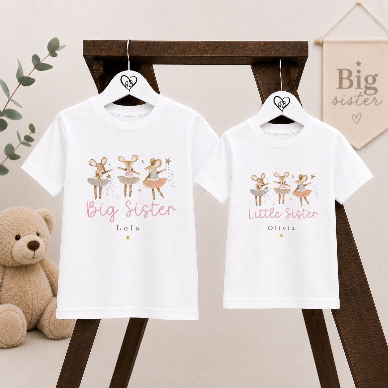 Personalised Big Sister T-Shirt | Mice Trio Design