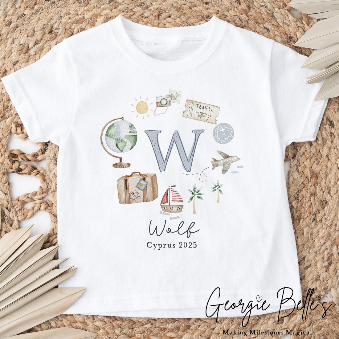 Personalised Holiday T-Shirt - Boys Initial Wreath Design