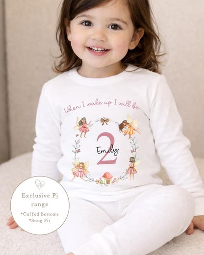Personalised Plain White Birthday Pyjamas - Fairy Wreath Design