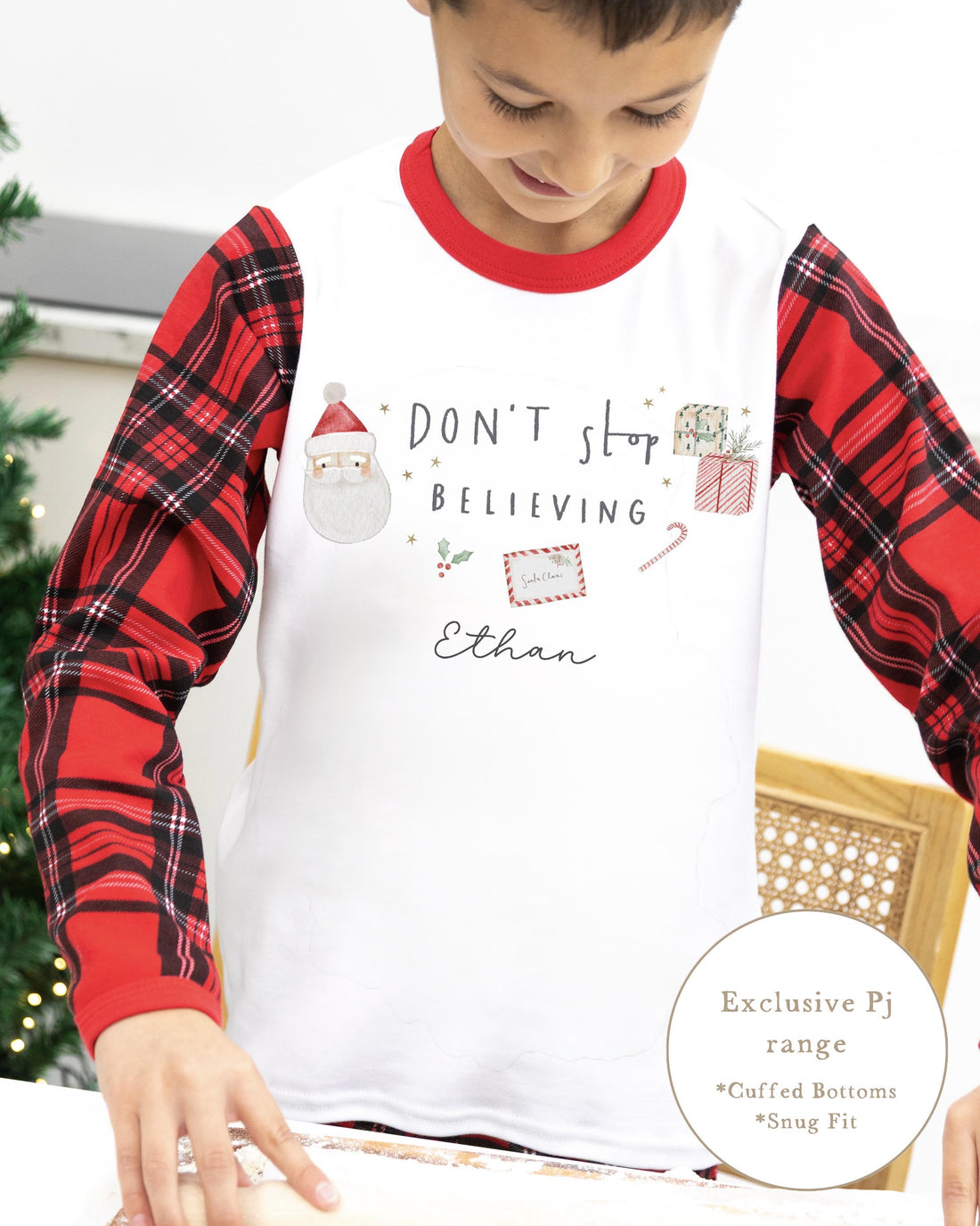 Personalised Tartan Christmas Pyjamas - Don’t stop believing Design