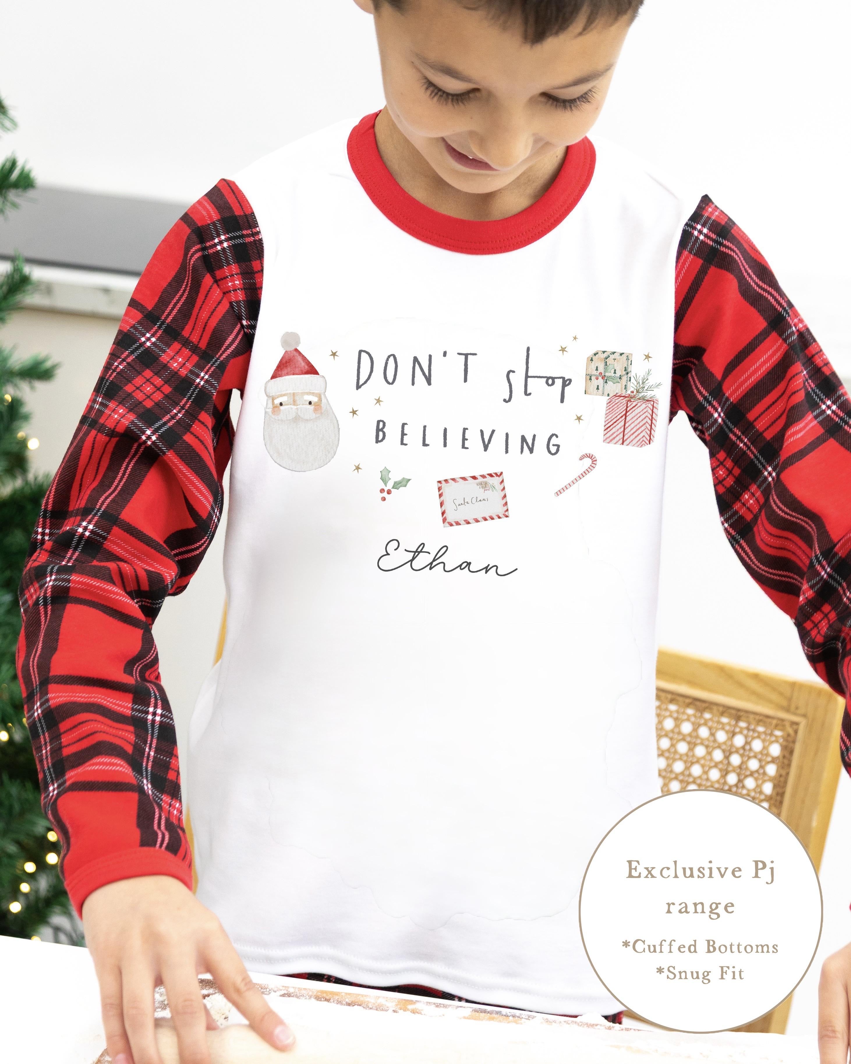 Personalised Tartan Christmas Pyjamas - Don’t stop believing Design