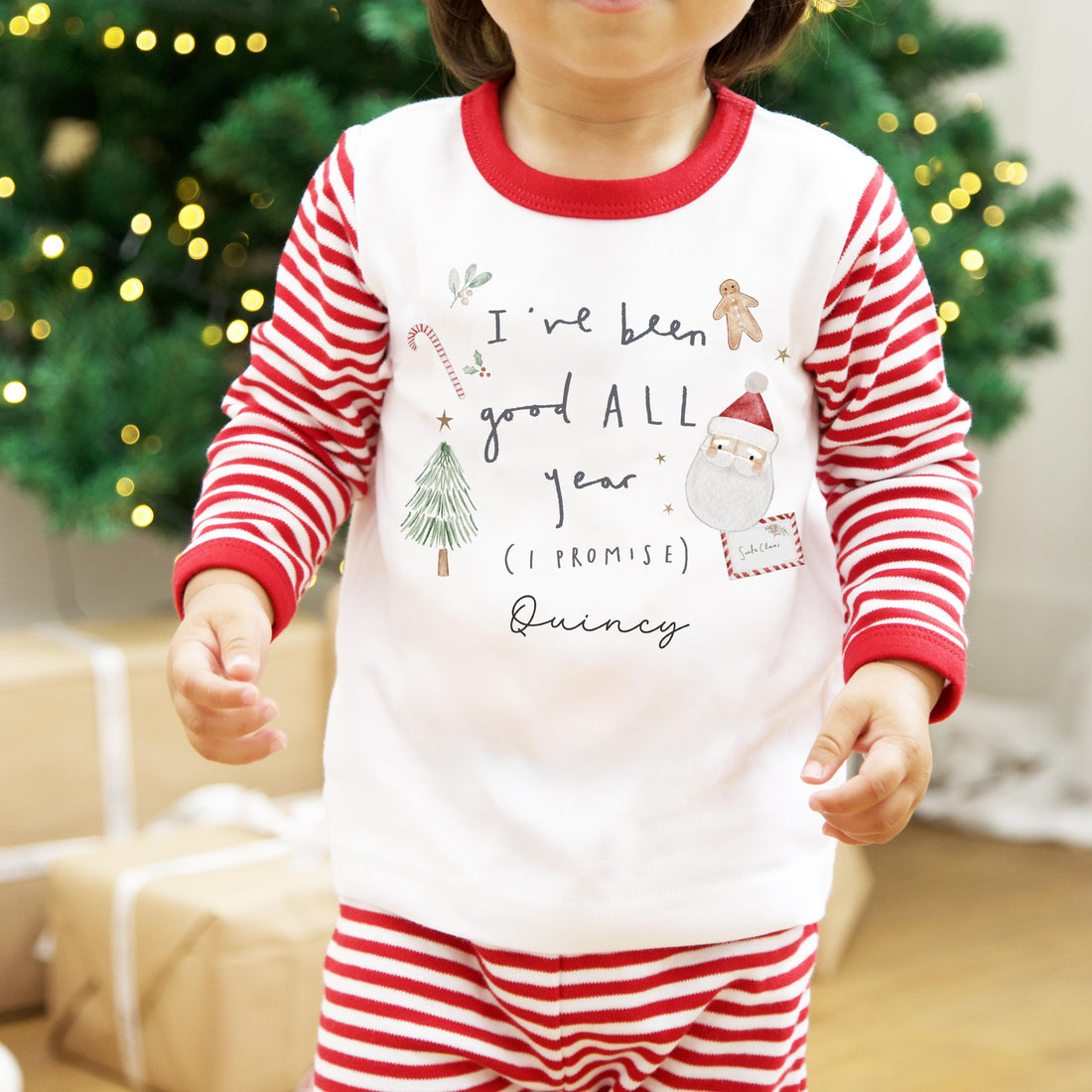 Personalised Red Stripe Christmas Pyjamas - I’ve been good all year Design