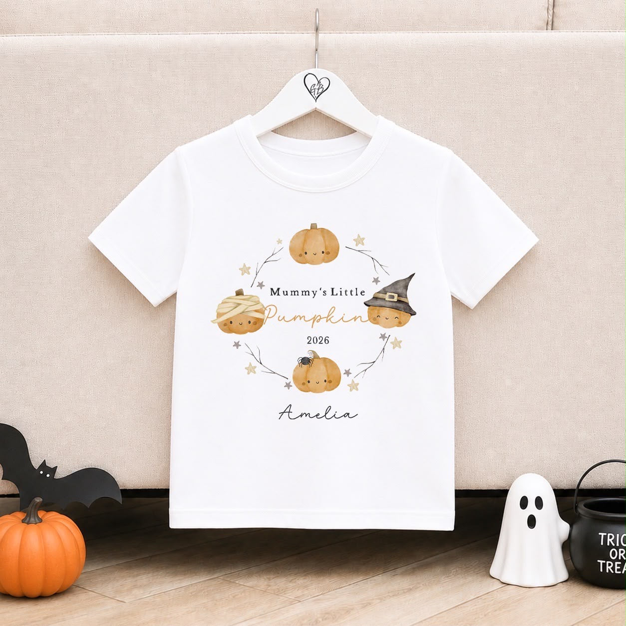 Personalised Halloween T-Shirt | Personalised Halloween Kids T-Shirt | Pumpkin Wreath Design