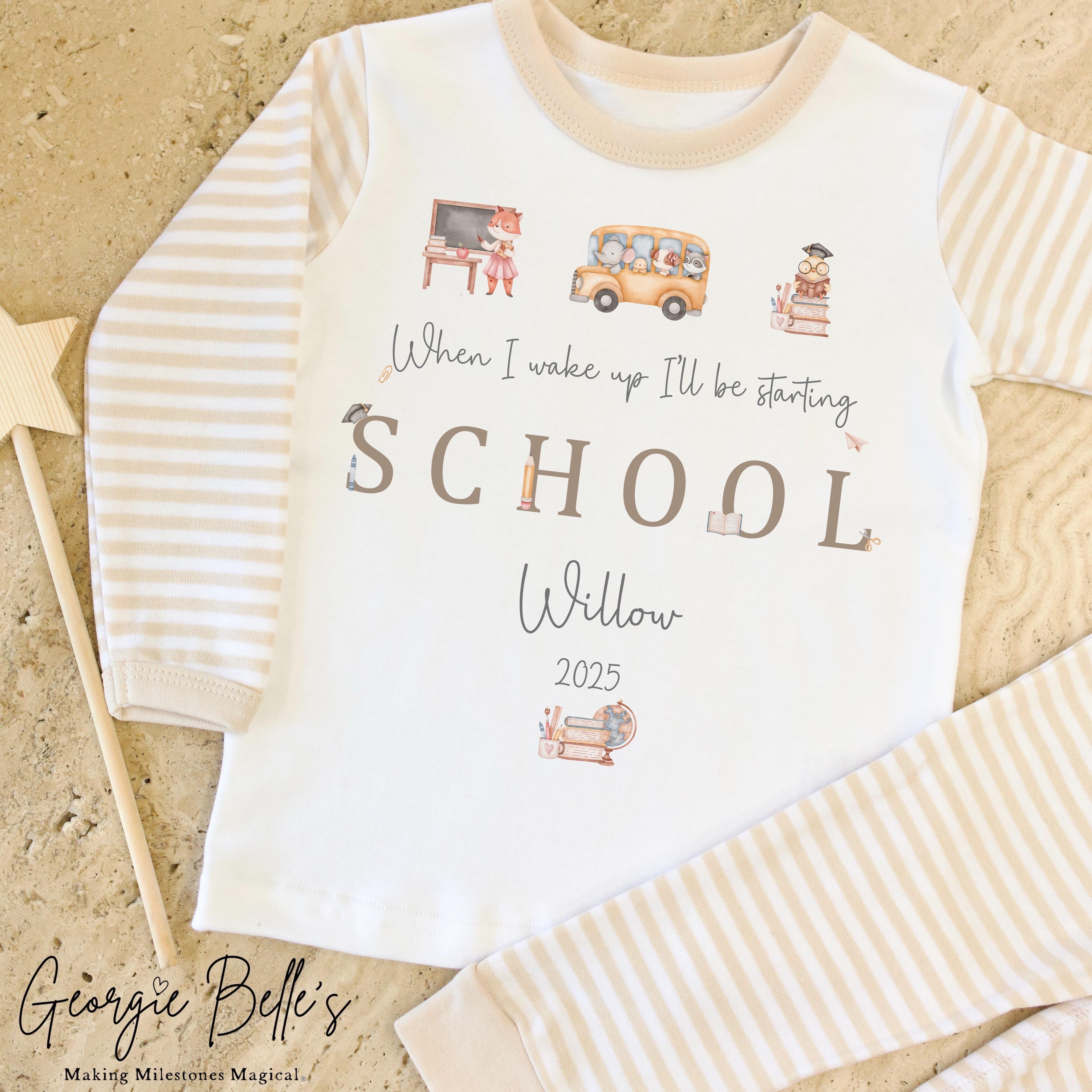 Personalised Starting School Pyjamas - Beige Traditional Design