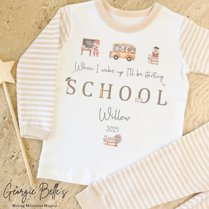 Personalised Starting School Pyjamas - Beige Traditional Design