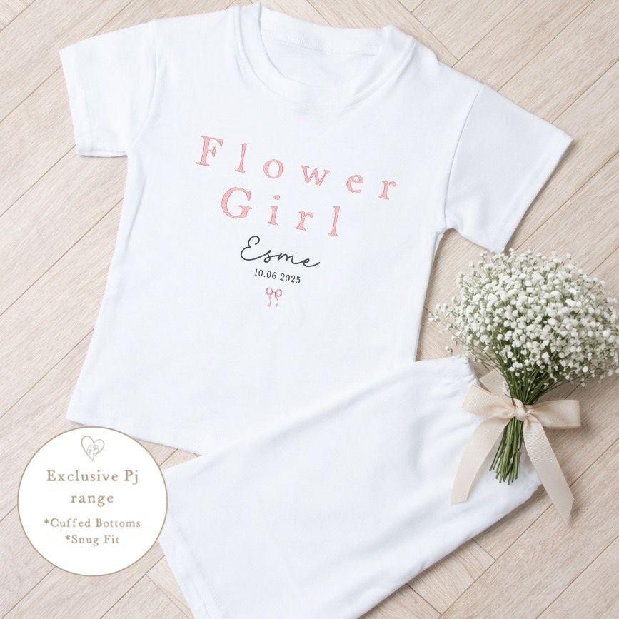 Personalised Flower Girl Short Set Pyjamas - Pink Glower Girl Design