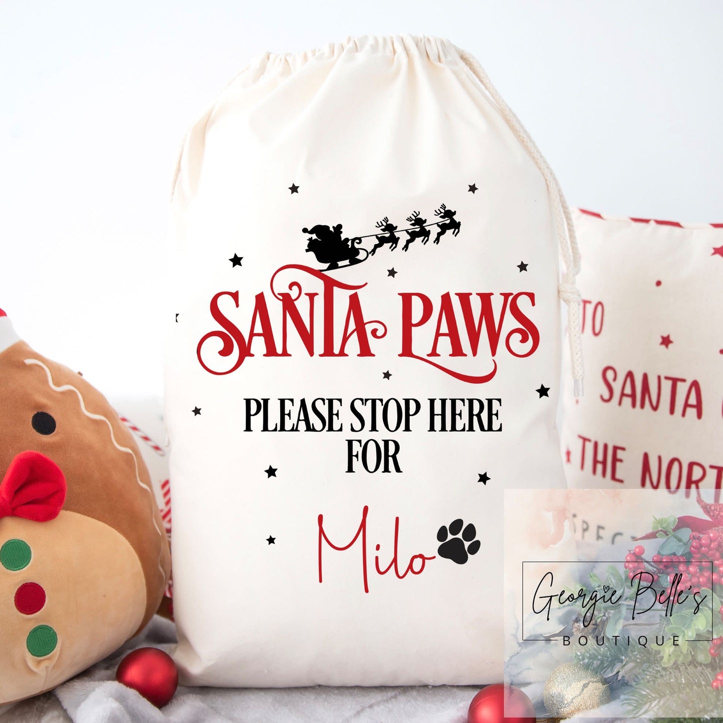 Luxury Personalised Premium Cotton Christmas Sack for Dogs/Cats- Paw Design