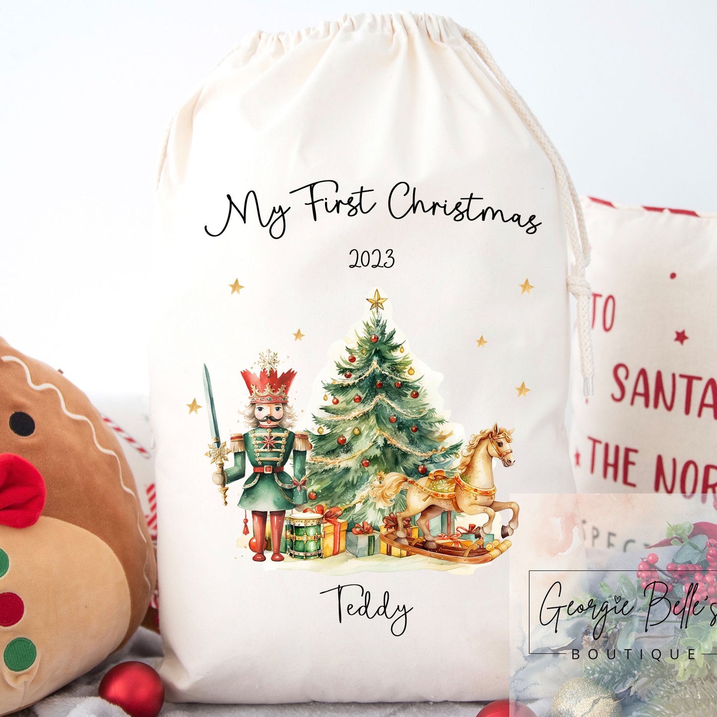 Luxury Personalised Premium Cotton Extra Large Christmas Santa Sack - Gold Toy Solider Design