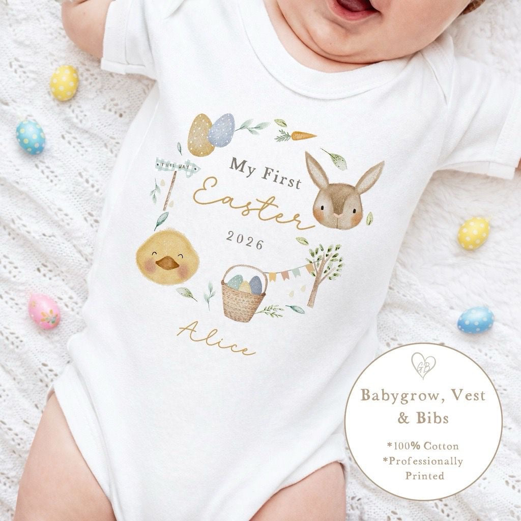 Personalised My First Easter Babygrow / Vest - Nude Wreath Design