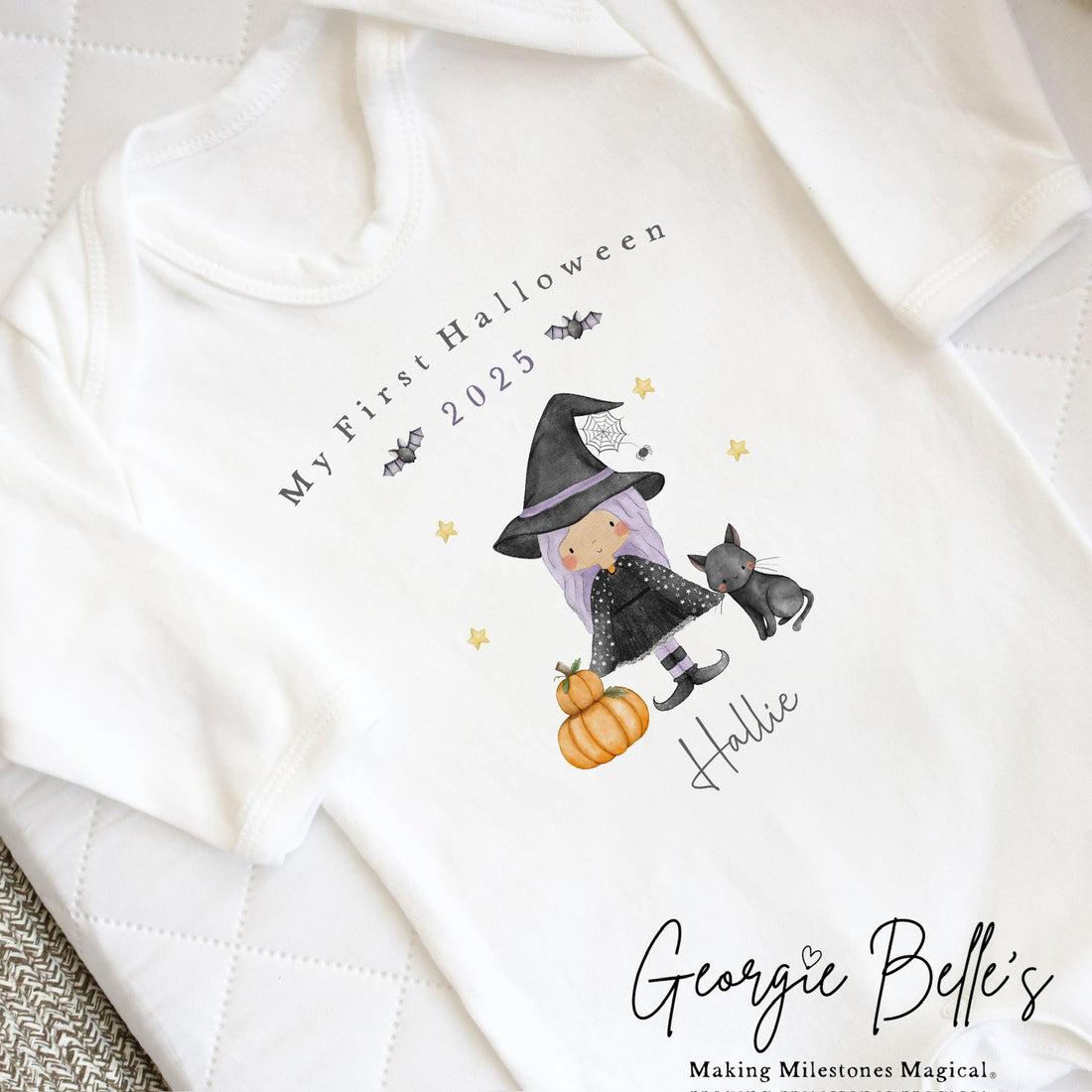 Personalised Halloween Bodysuit / Sleepsuit - My First Halloween Witch Design