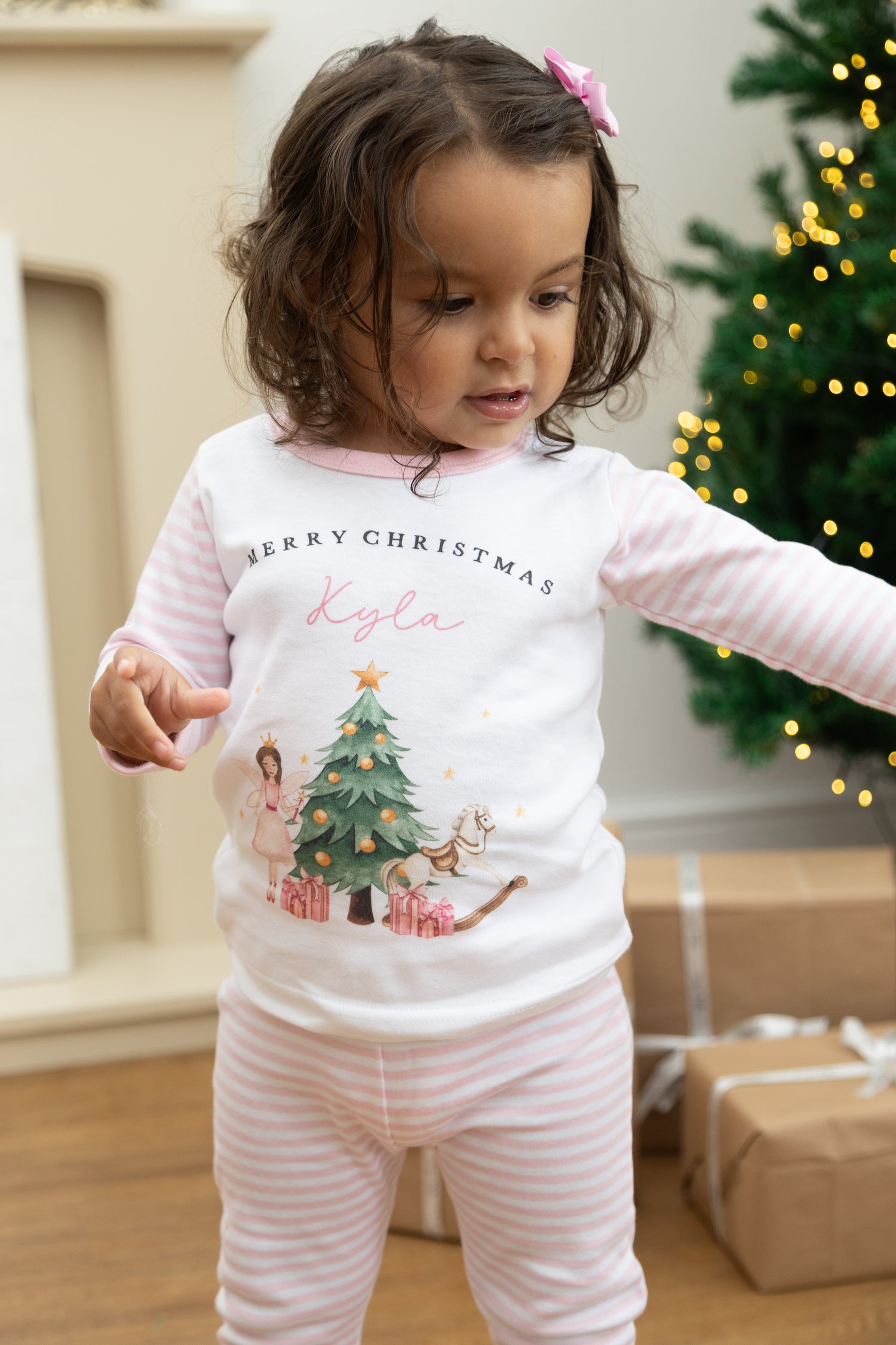 Personalised Pink Stripe Christmas Pyjamas - Pink Nutcracker Design