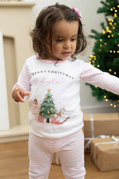 Personalised Pink Stripe Christmas Pyjamas - Pink Nutcracker Design