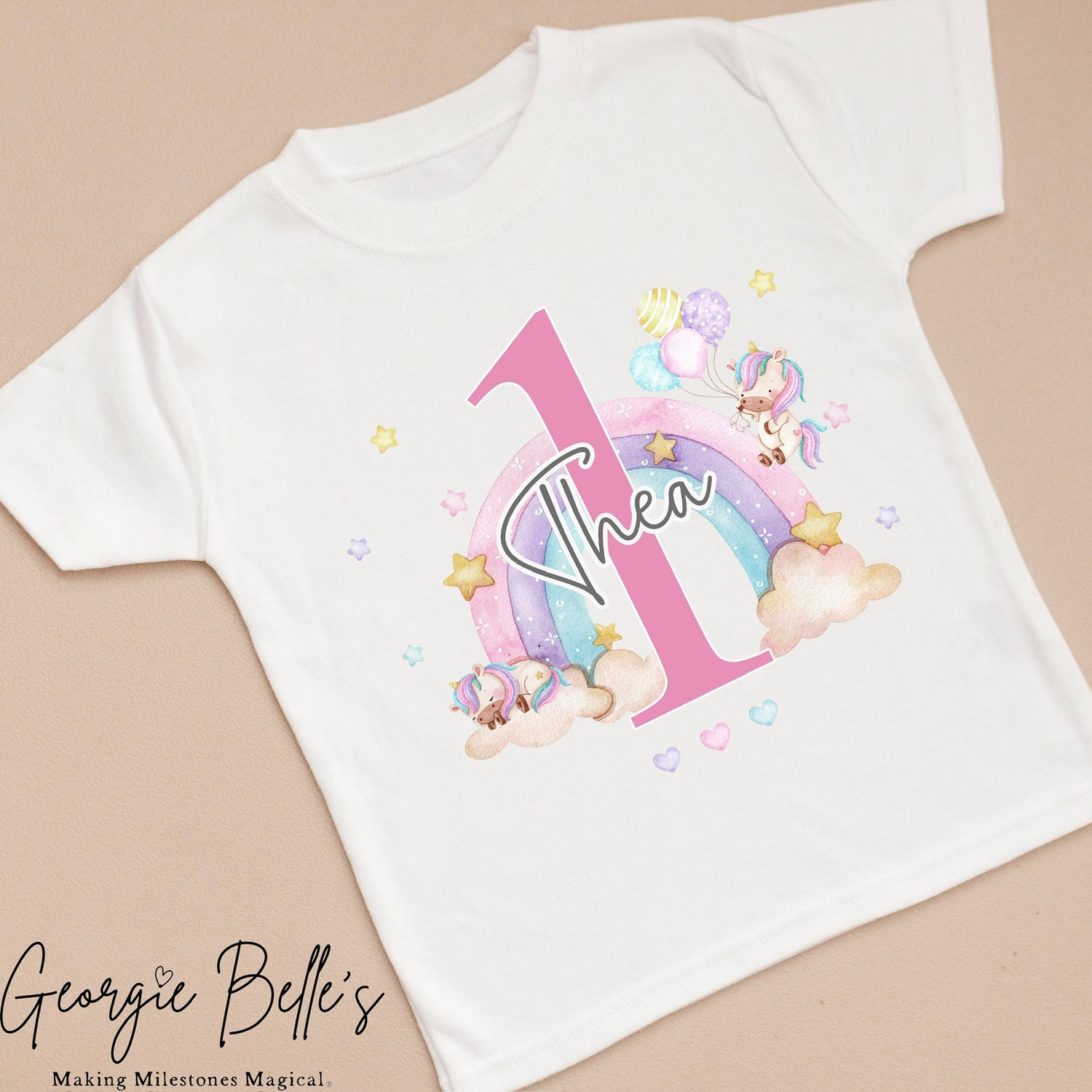 Personalised Birthday T-Shirt - Pastel Rainbow Design