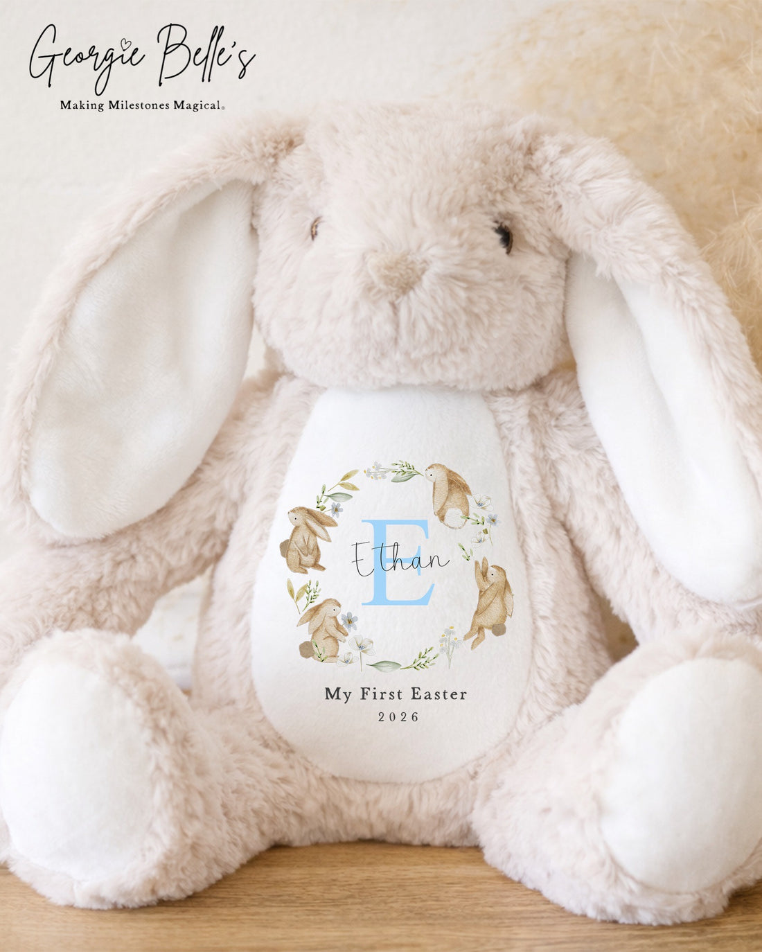 Personalised Nude Easter Bunny Soft Toy - First Easter Design