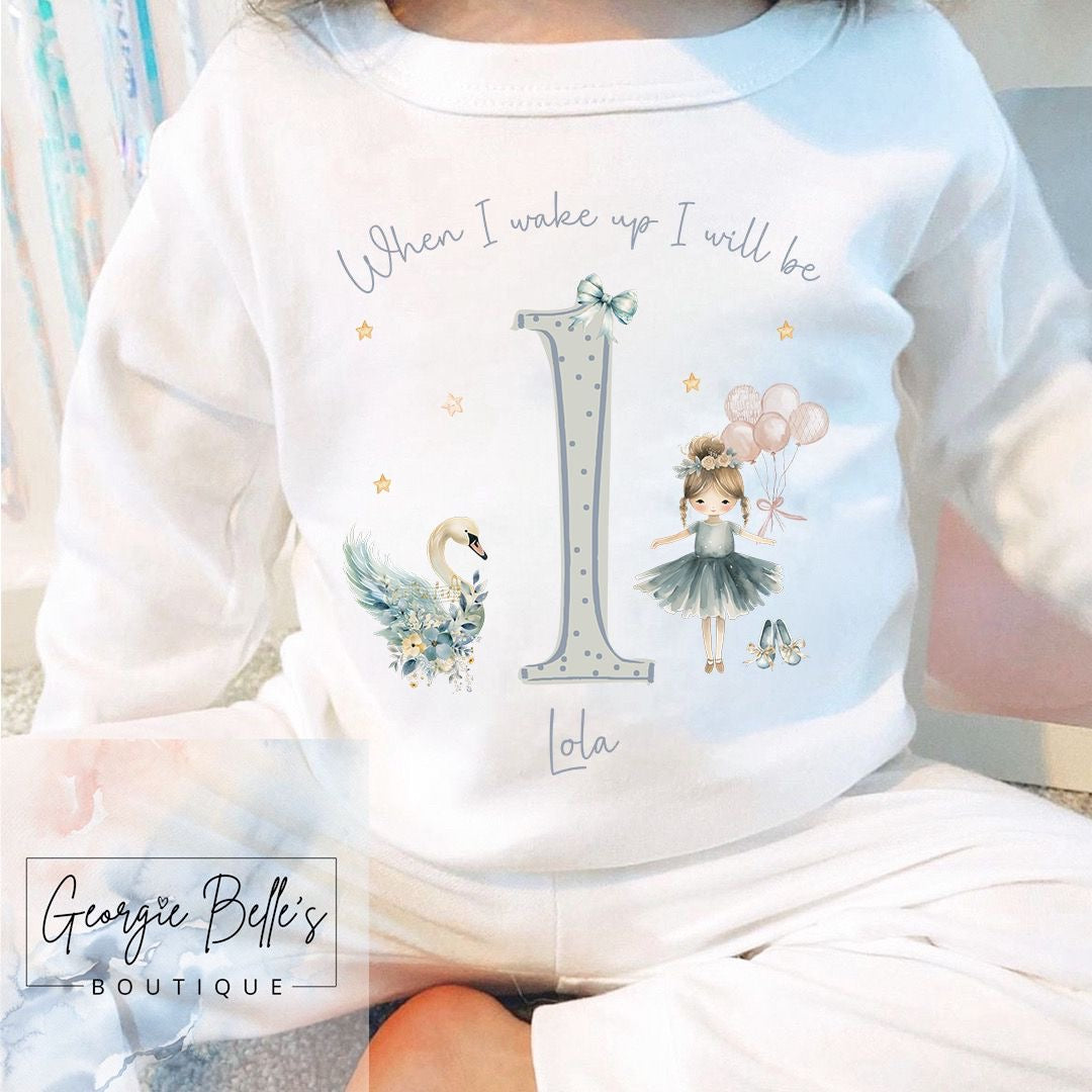 Personalised Birthday Pyjamas - When I wake up Blue Ballerina Design