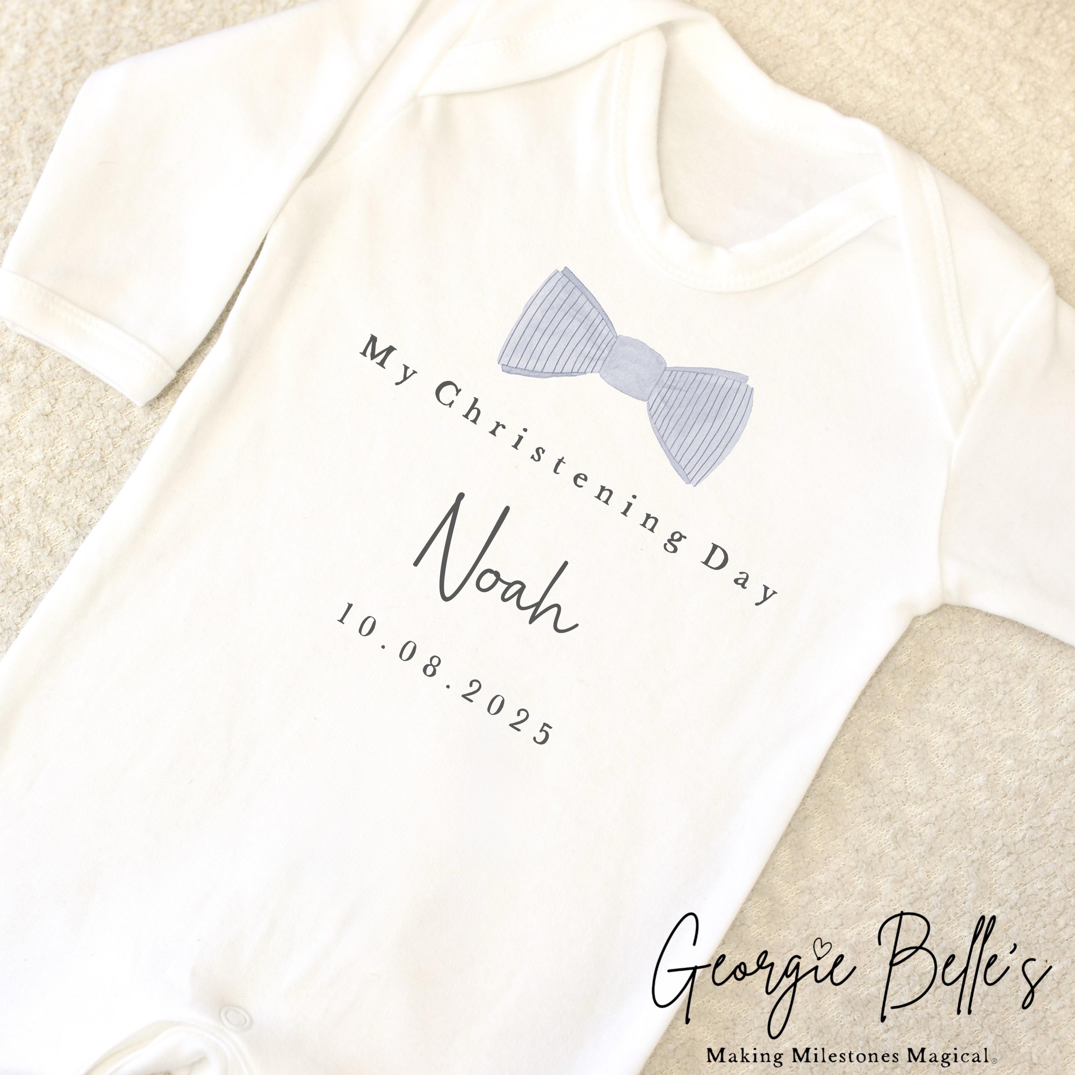 Personalised Christening Babygrow / Vest - Bow Tie Design