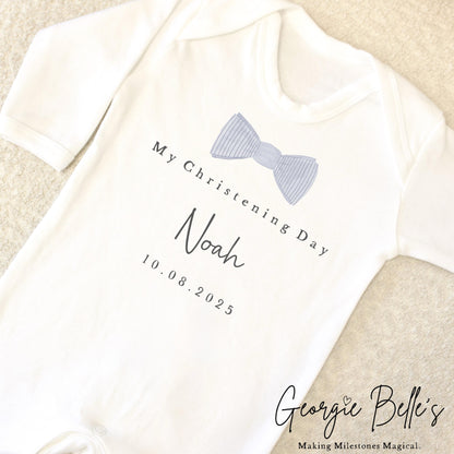 Personalised Christening Babygrow / Vest - Bow Tie Design