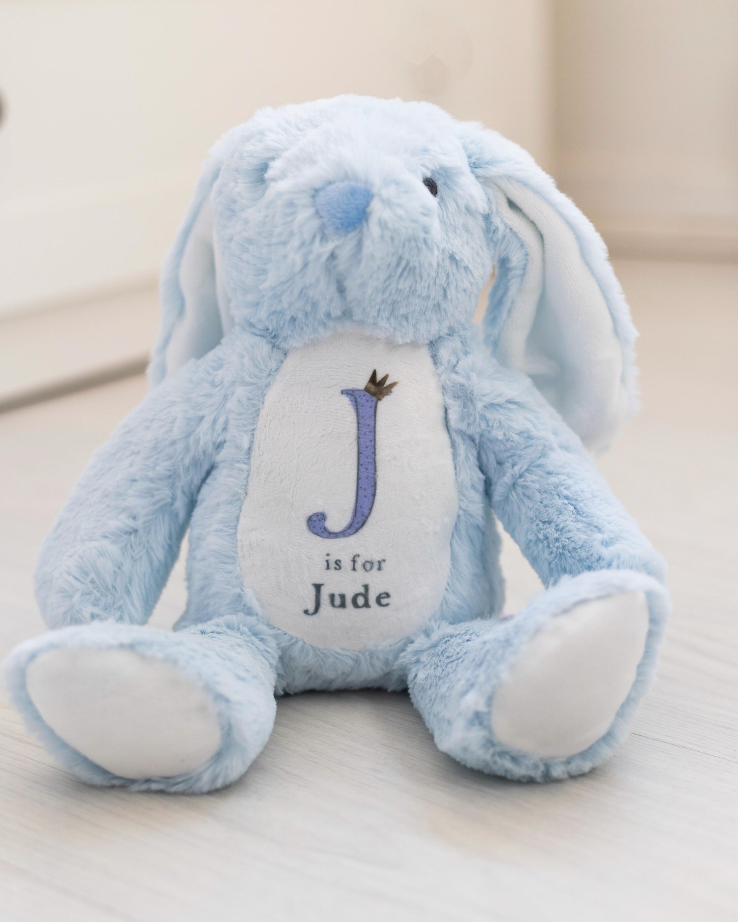 Personalised Baby Boy Bunny Soft Toy | Personalised Baby Gift - Blue Initial Design