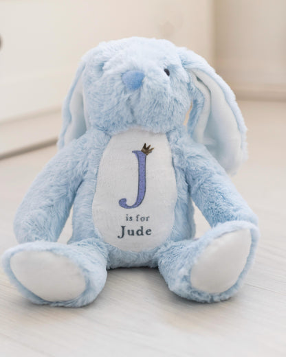 Personalised Baby Boy Bunny Soft Toy | Personalised Baby Gift - Blue Initial Design