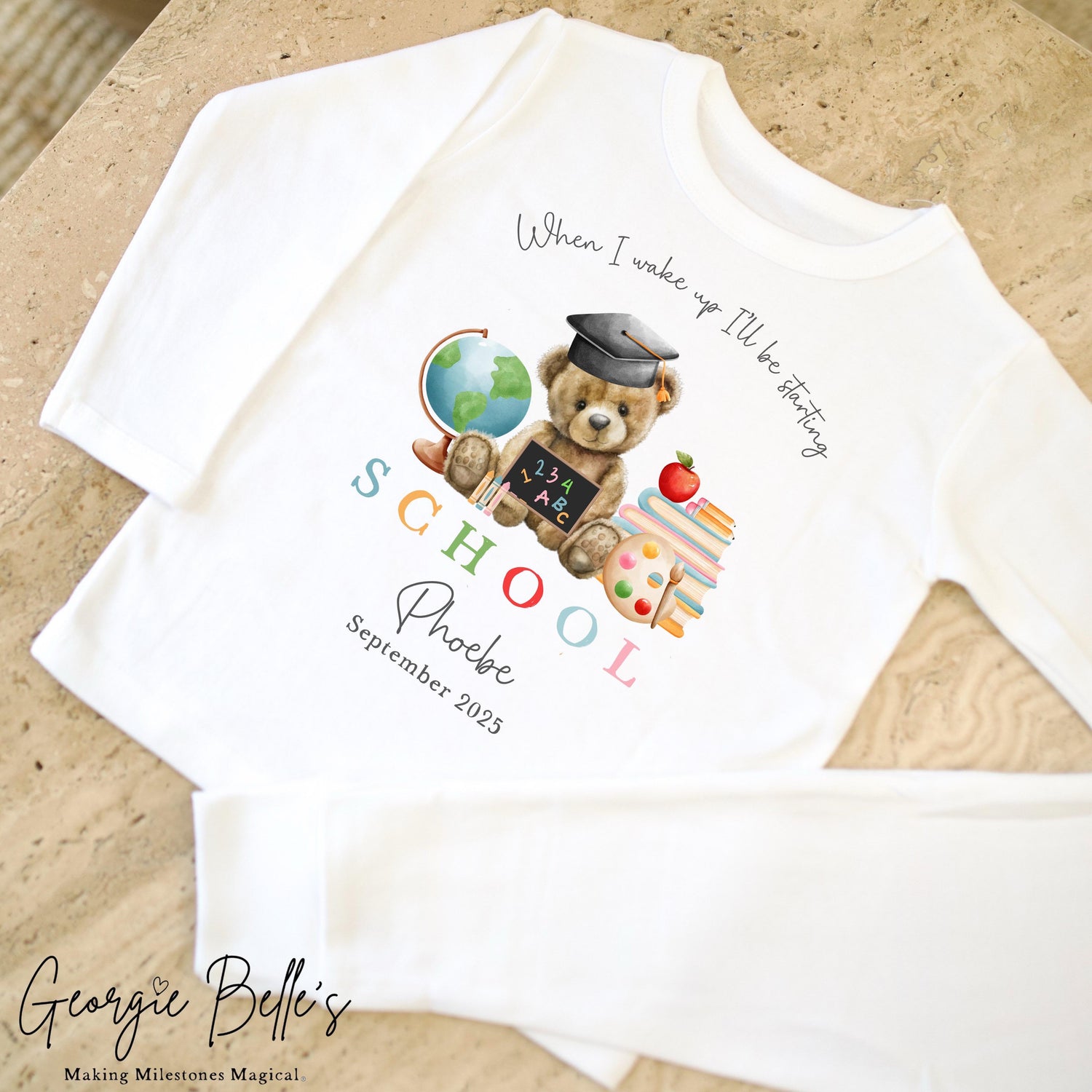 Personalised Starting School Pyjamas - White Bear Design
