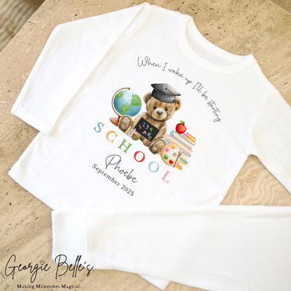 Personalised Starting School Pyjamas - White Bear Design