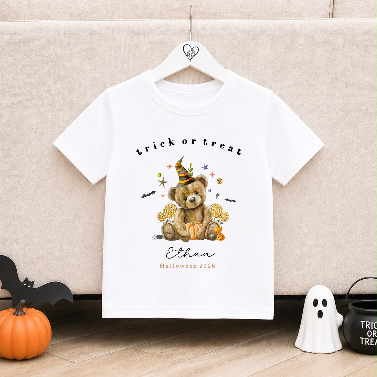 Personalised Halloween T-Shirt | Personalised Halloween Kids T-Shirt | Trick or Treat Bear Design