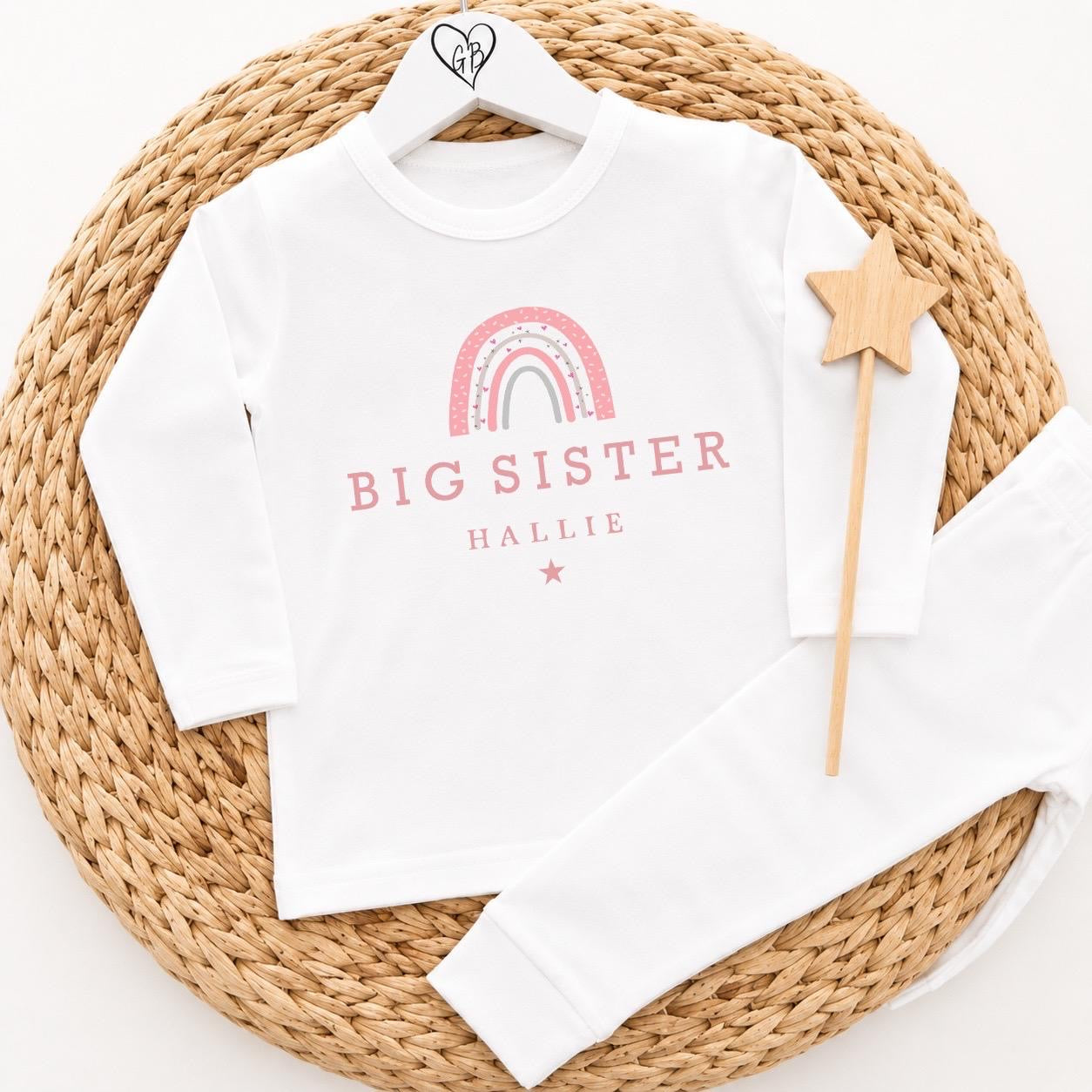 Personalised Big Sister Pyjamas - Pink Rainbow Design