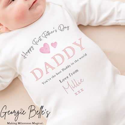 Personalised Father’s Day Baby Vest / Babygrow - Pink Design