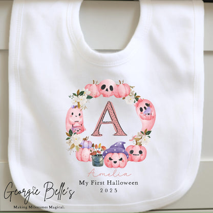 Personalised Halloween Bodysuit / Sleepsuit - My First Pink Wreath Design