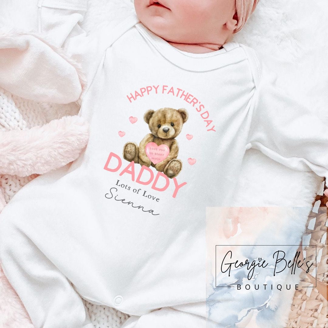 Father's Day Personalised Vest / Babygrow - Pink Bear Design
